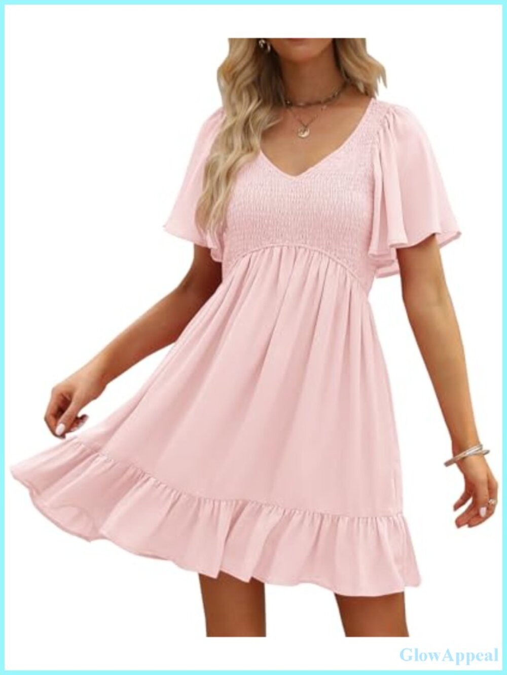 Flowy Mini Dress with Flutter Sleeves and Pockets for Summer
